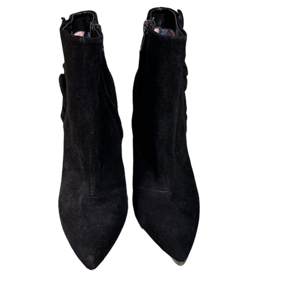 Ted Baker Frillis Suede Black Women’s Ankle Booties Block 4” Heel Pointed Toe 9 - Picture 6 of 14